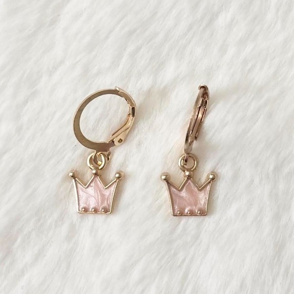 Jewelry - 5/$15 🩷 MUST BUNDLE Gold-Tone Hoop Earrings with Pink Crown Charms